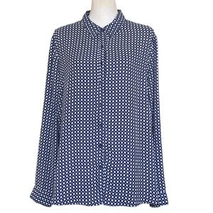 Violeta by Mango Navy Printed Button-up Shirt Blouse Plus Size L - US 16